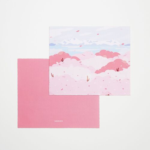 The pink flowering-tree pattern is shown against a matching pink reverse, highlighting the seasonal color pairing and printed detail.
