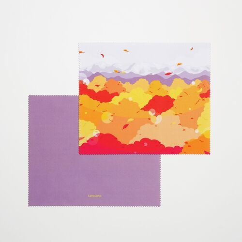 An autumn butterfly pattern uses red, orange, and yellow leaves, contrasted with a solid coral reverse.