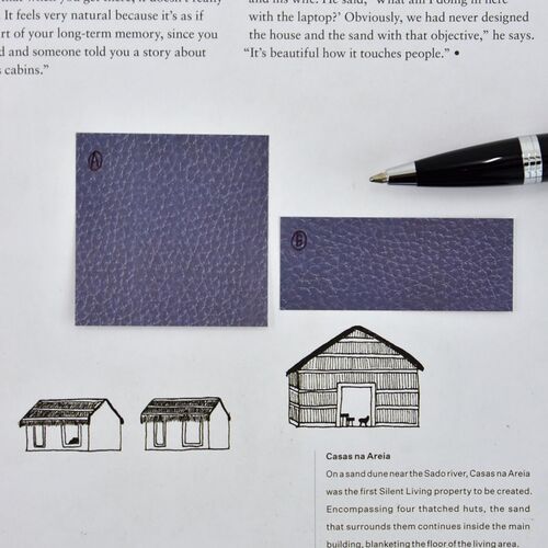 Purple Velvet Square and Camellia Square samples show how the two sizes compare on a dark workspace.