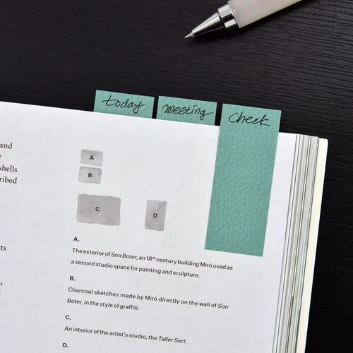 The Bar format is shown attached to an open book, creating a slim tab that extends neatly beyond the page edge.