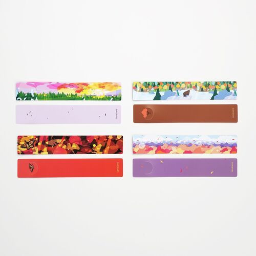 Close-up layouts present the remaining monthly scenes, including a winter forest, autumn leaves, mountain blooms, and colorful sky.
