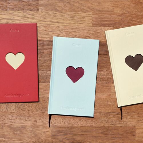 Three journals are arranged vertically to compare Apple, Butter, and Mint cover colors and heart windows.