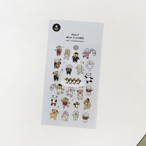 The angled product view presents the complete sticker sheet on a white surface with its many colorful figures visible.
