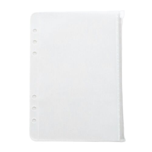 A single clear Whole pocket shows its smooth page shape, six punched holes, and slide zipper along the right edge.