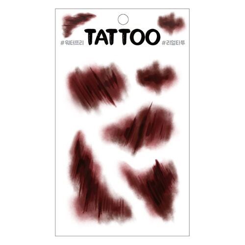Scratch Marks presents thin red-black slashes, crossed lines, and longer claw-like designs arranged across the sheet.