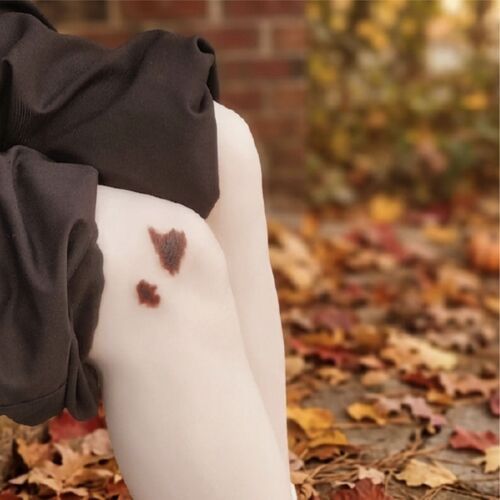 Three Scratch Marks create a natural-looking detail along the neck beside dark clothing and an autumn background.