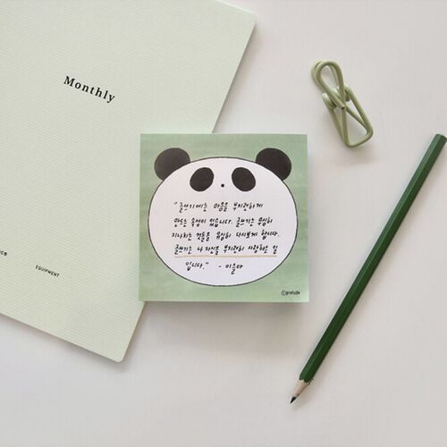 Writing Pencil combines lined memo sections, small side icons, and a panda holding a pencil.