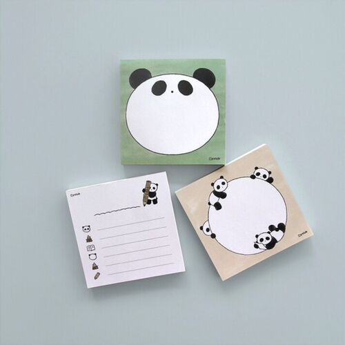 The three square memo pad designs are arranged together for an easy comparison of their different panda illustrations.