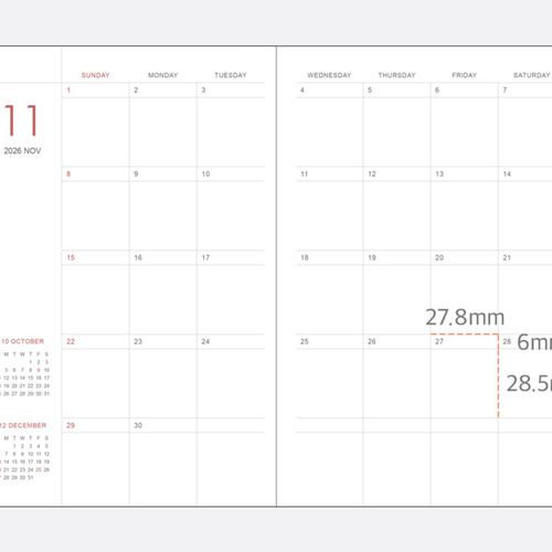 The yearly plan page provides monthly calendar blocks with ruled writing space for larger plans and reminders.