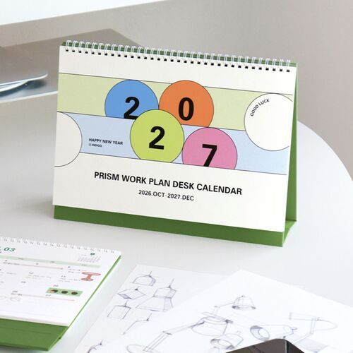 A clean product view presents the green stand, white cover, and overlapping blue, orange, lime, and pink circles.