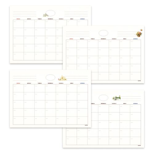 The February page combines a bold month number with roomy date boxes and small calendar references at both corners.