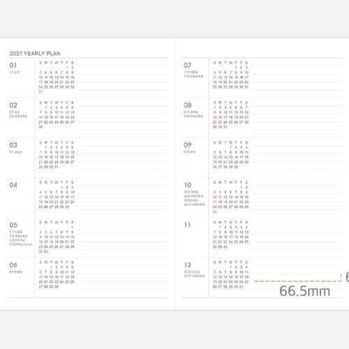 Reference pages show yearly calendar overviews for 2027 and 2028, useful for checking dates and planning ahead.
