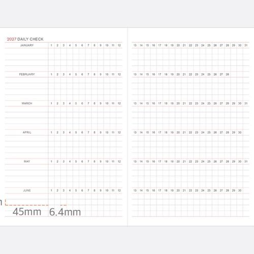 Yearly planning pages divide the months into compact calendar sections with open lined areas for notes and priorities.