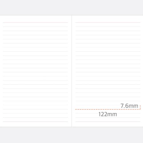 Lined note pages offer full-width ruled sections for journaling, lists, meeting notes, and longer written entries.