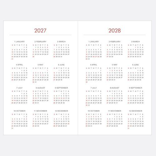A daily check layout uses numbered columns and a fine grid for tracking routines or repeated tasks throughout 2027.
