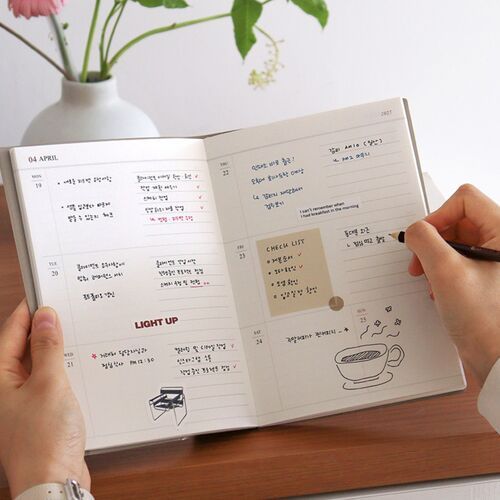 June pages feature a spacious weekly grid with illustrated accents and written entries.