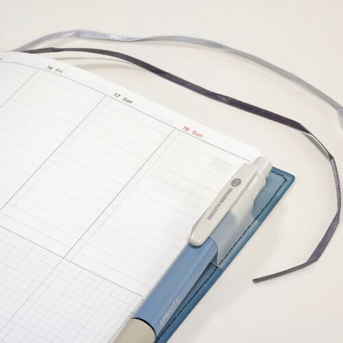 The monthly spread presents a broad date overview with generous grid areas for appointments, reminders, and longer-term planning.