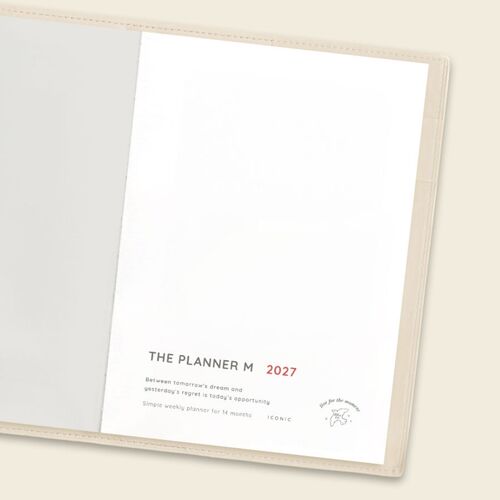 A weekly spread shows large daily sections with room for schedules, lists, written notes, and small visual details.