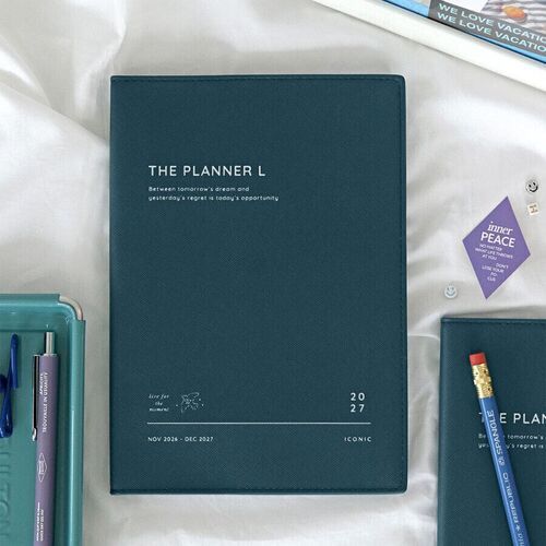 Deep Teal is styled with stationery and a pen, clearly showing the white cover lettering and lower date line.