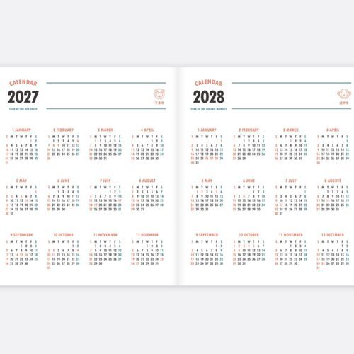 The monthly plan spread pairs small month calendars with wide blank sections for goals, reminders, and notes.