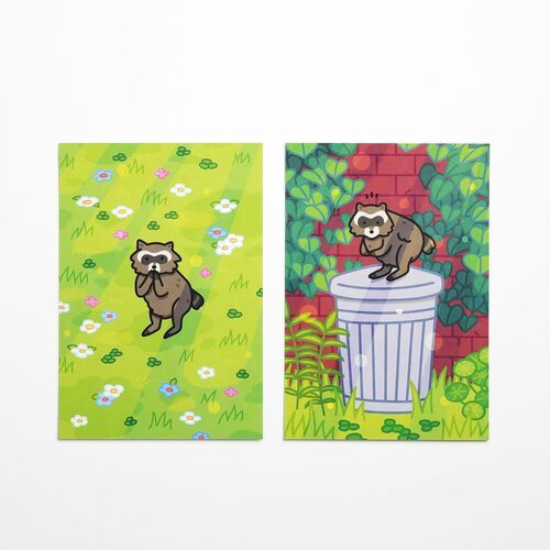 A close view compares Flower Field’s bright meadow scene with Fence Walk’s red brick, greenery, and trash-can illustration.