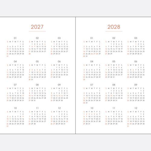 Daily pages are shown beside a pen, with large date numbers and ample ruled space for recording notes throughout the day.