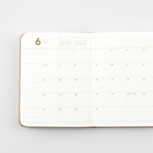 An open monthly spread displays a June 2027 calendar grid with spacious boxes for appointments and notes.
