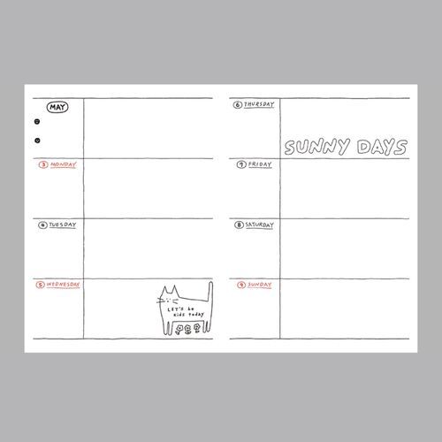 A monthly overview spread presents multiple mini calendars with handwritten Korean notes and small colored stickers.