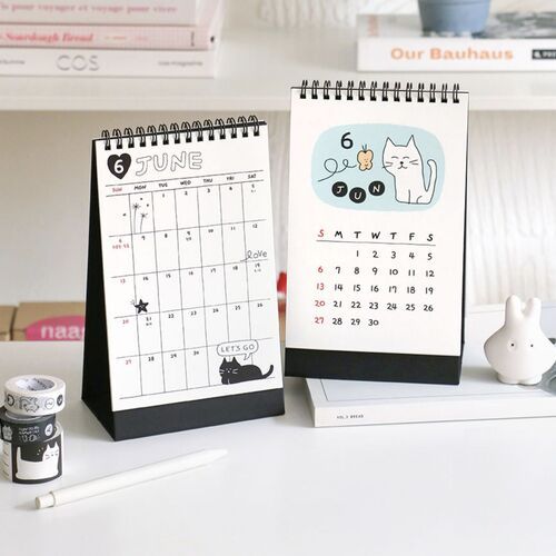 Photo 13: June pages are displayed together, contrasting a detailed monthly grid with a simpler illustrated reference layout.