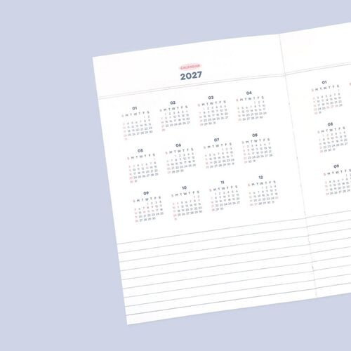 A full-year calendar overview displays all twelve months in a compact grid for quick reference.