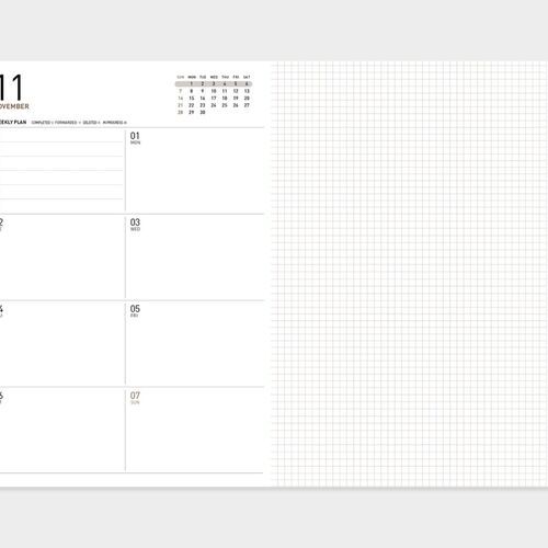 The yearly checklist spread provides rows and month columns for tracking recurring dates or tasks across 2027.