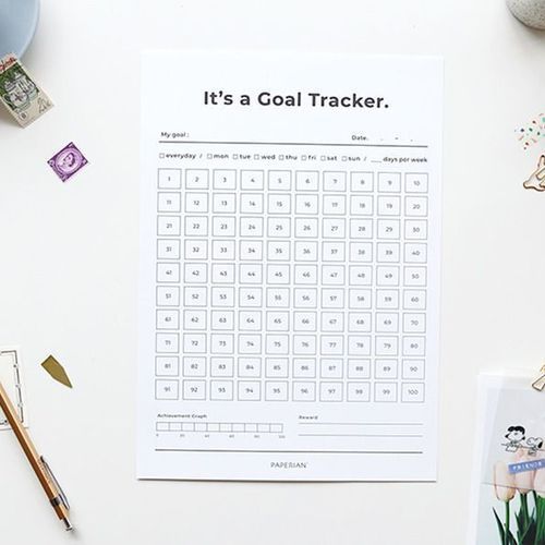 Large 100 Days Goal Tracking Sheets