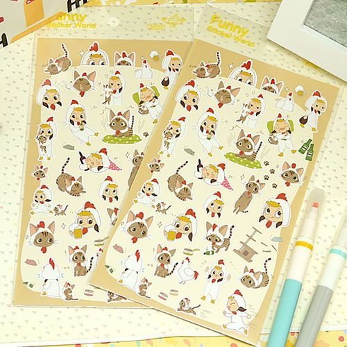 Girl & Cat Deco Sticker - Image 2