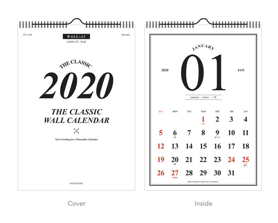 MochiThings 2020 The Classic A3 Wall Calendar